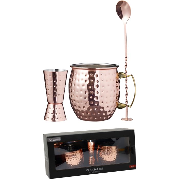 Moscow Mule cocktailsset met 2 mokken, 4 delen, koperkleurig