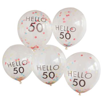 Hello 50 multiculturele confetti verjaardagsballonnen 5x 