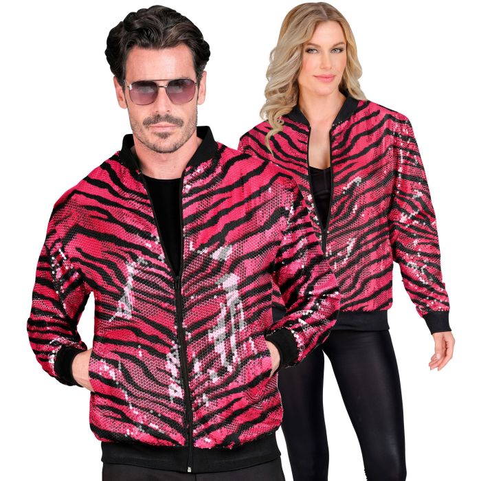 Paillet bomberjack met zebraprint in roze