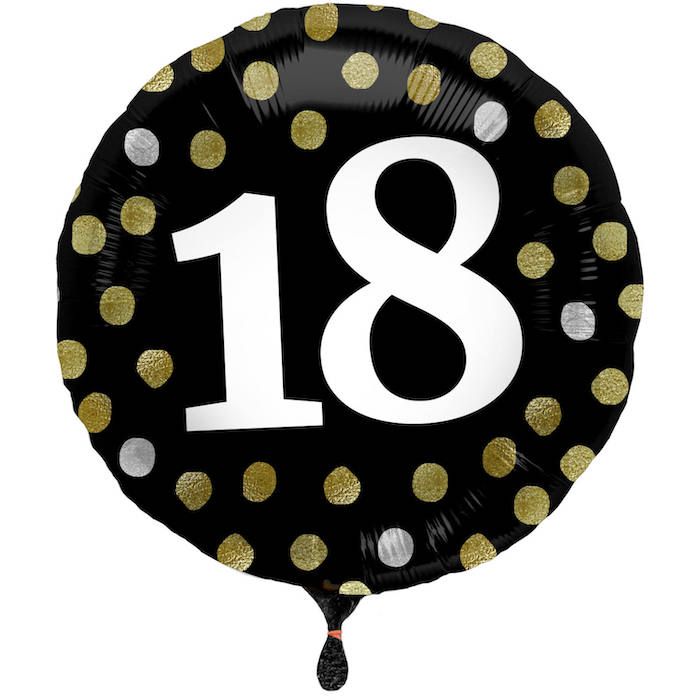 18 jaar folieballon in zwart met stippen 45 cm