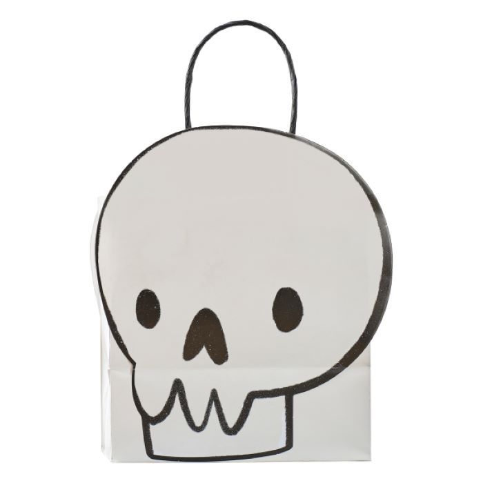 Witte Halloween schedel papieren zak 6x - 14x13,6x5 cm