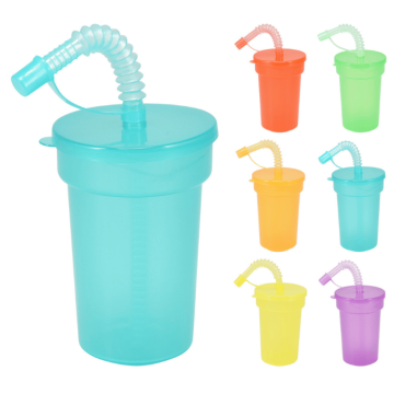 Multifunctionele plastic bekers m. deksel en rietjes 6x - 380 ml