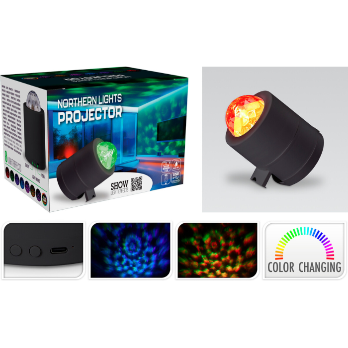 Noorderlicht projector met oplaadbare batterij 9x9x13 cm 