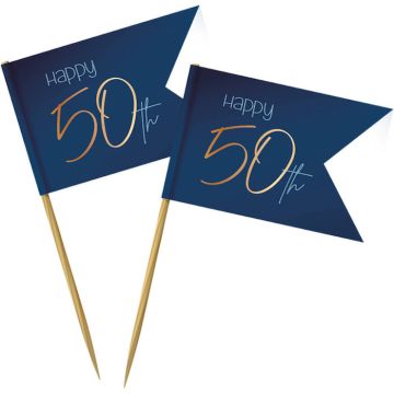 Happy 50th Houten Stokken Blauw 36x