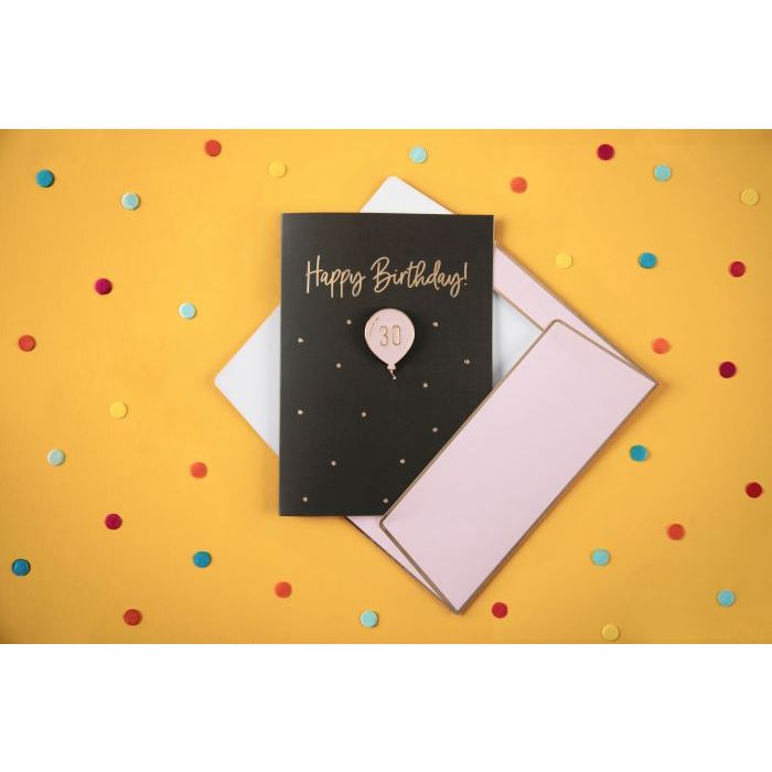 Zwart 30-jarige verjaardagskaart met roze envelop - 14,8x10,5 cm