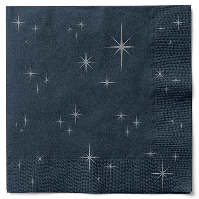 Blauwe servetten met zilveren sterren 20x Det Gamle Apotek - 33x33 cm