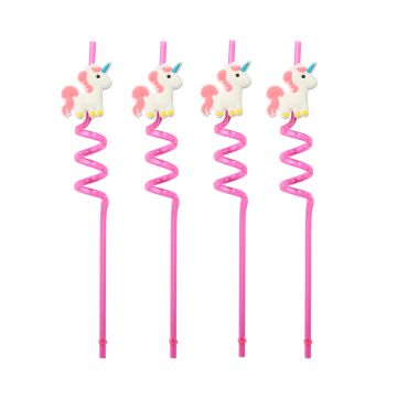 Eenhoorn rietjes roze herbruikbaar 4x