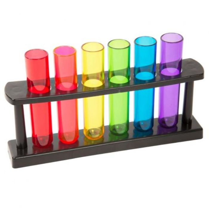 Neon reagensglas set met houder en 6 glazen 