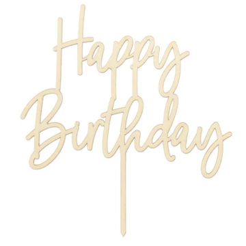 Happy birthday taartdecoratie hout 16,5x15 cm 