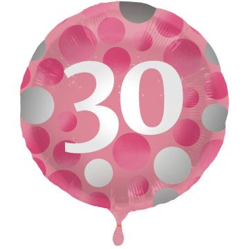 30 Jaar Folieballon Roze - 45 cm