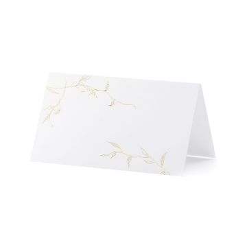 Witte plaatskaartjes met gouden takkenmotieven 10x - 9,5x5,5 cm