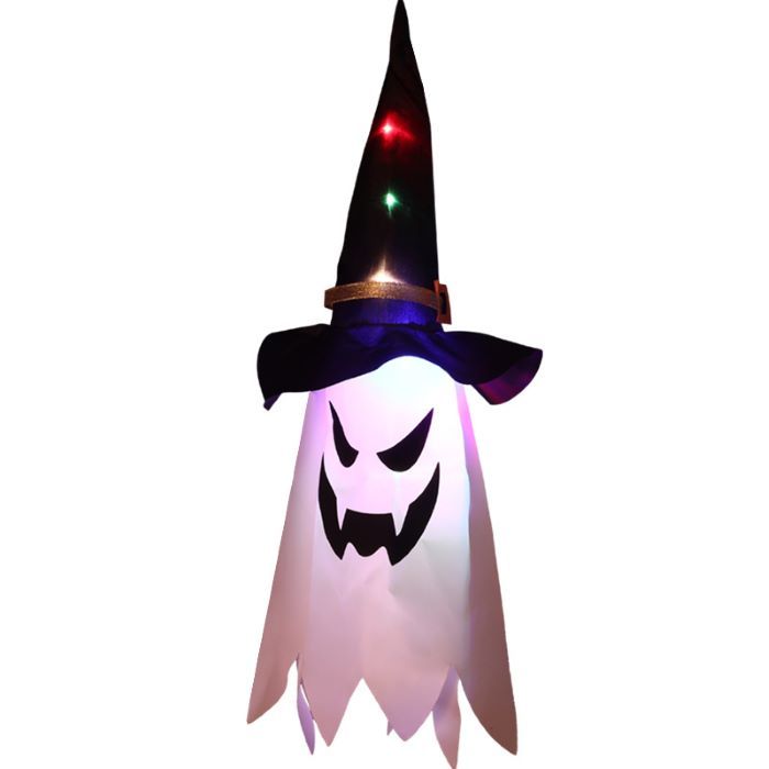 Halloween spookdecoratie met heksenhoed en LED verlichting - 45x25 cm