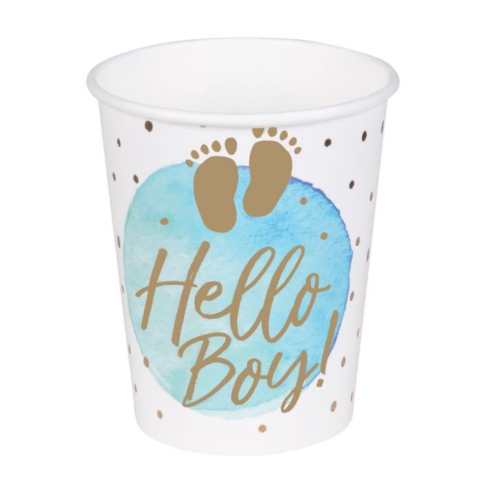 Witte en blauwe papieren beker met tekst voor jongens 10x - 210 ml