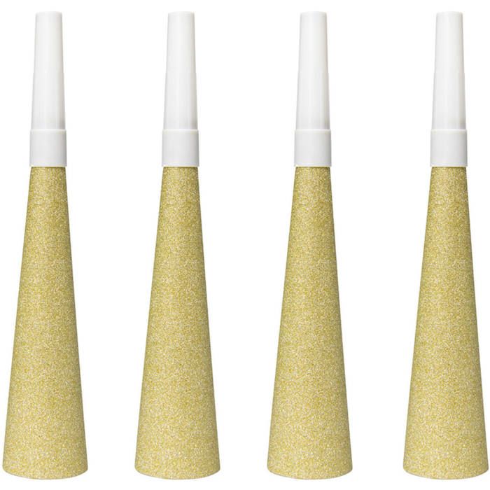 Goud glitter feesthoorns 4x - 19 cm