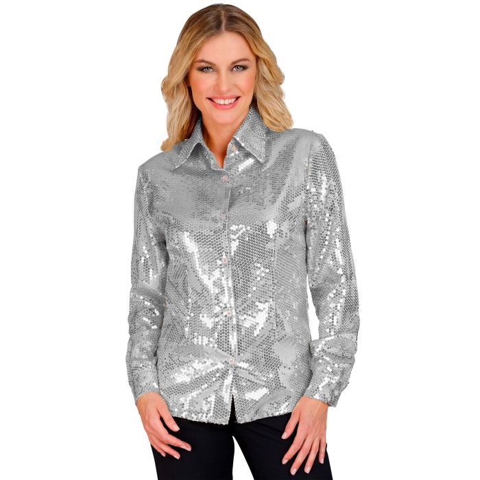 Pailletten shirt voor dames in zilver