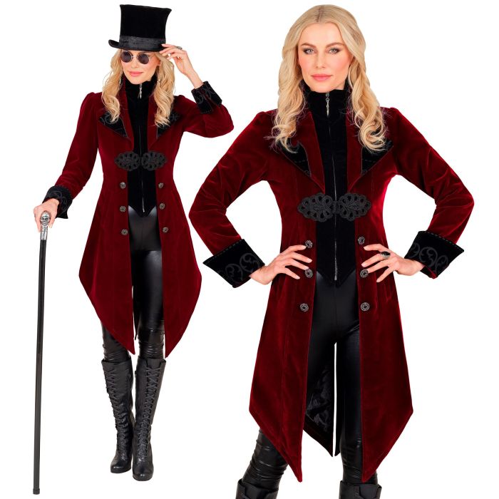 Bordeaux gotische fluwelen jas voor dames
