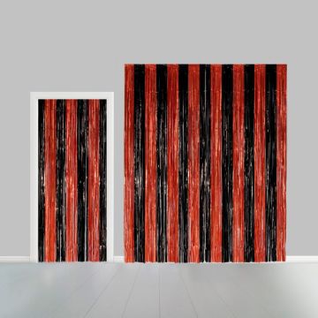 Zwart-oranje gestreept glittergordijn - 100 x 240 cm
