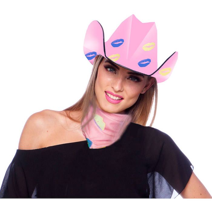 Roze cowboyhoed met kussenmotieven - 30x17,5 cm