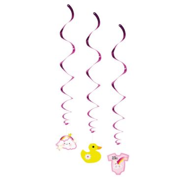 Roze swirls met baby motieven 3x - 60 cm