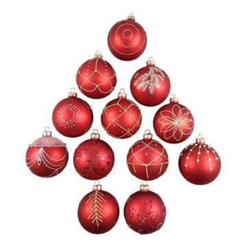 Kerstballen met glitters in rood assorti 