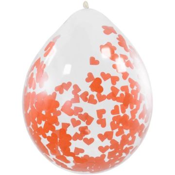 Ballon Met Rode Hartconfetti 4x - 30 cm