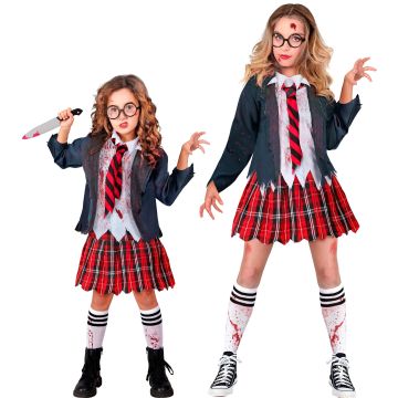 Zombie schoolmeisje kostuum voor meisjes - 4 delen
