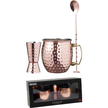 Moscow Mule cocktailsset met 2 mokken, 4 delen, koperkleurig