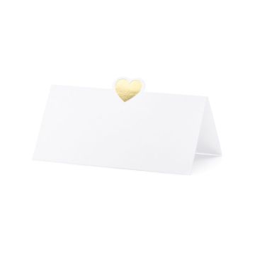 Witte naamkaartjes met goud hartmotief 10x - 10x5 cm