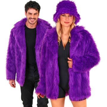 Paarse faux fur jack voor een glamoureuze discofeest