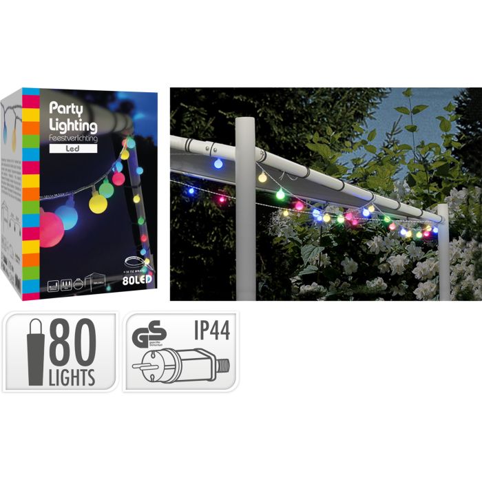 Lichtslinger met 80 LED in meerdere kleuren en witte bolletjes