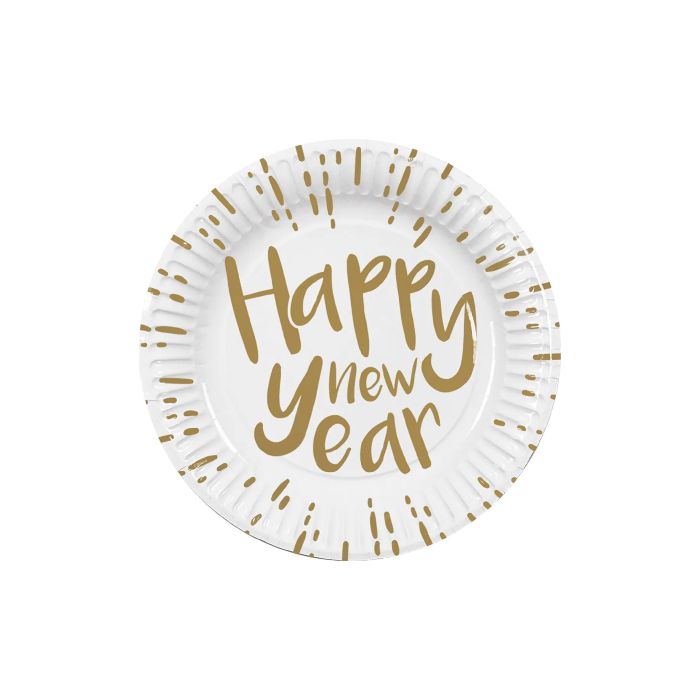 Papieren borden wit happy new year 10x - 23 cm