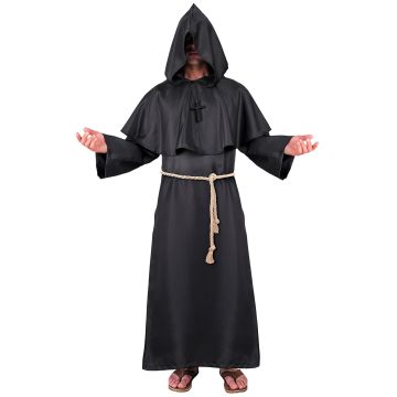 DONKER MONK (gewaad, kap, riem, kruis ketting) Zwart