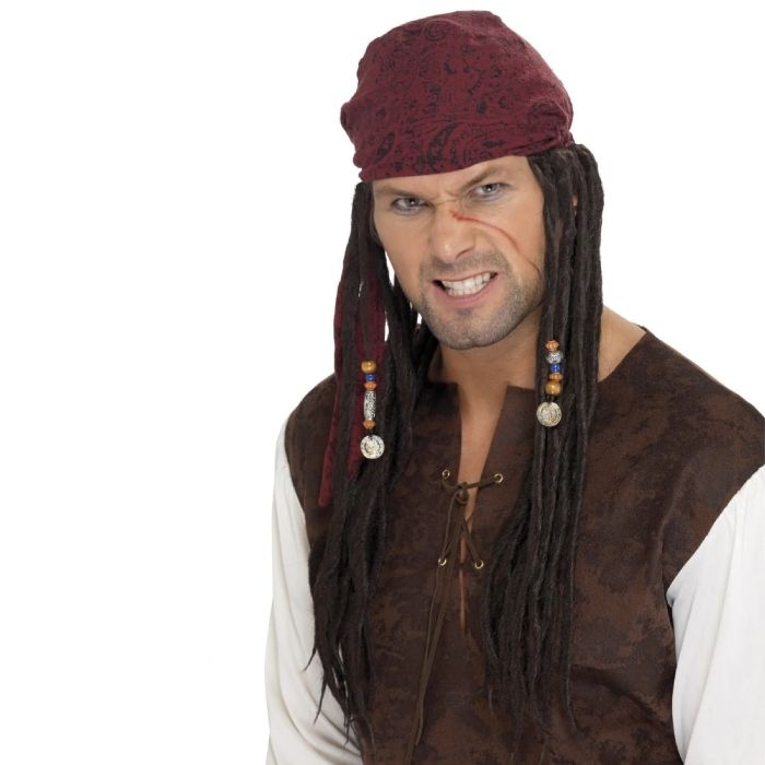 Piraten pruik met bandana en vlechten - onesize