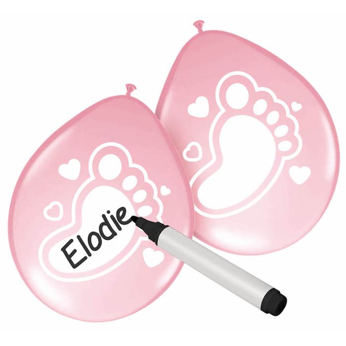 Roze ballonnen met babyvoet 6x - 25 cm