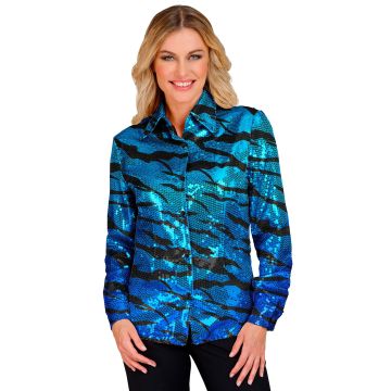 Golf-sequins blouse voor dames in turquoise blauw