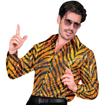 Oranje pailletshirt met tijgerprint voor heren