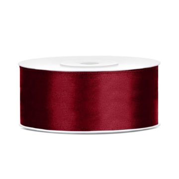 Donkerrode satijnen lint - 25 mm x 25 m