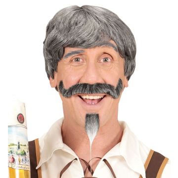 Grijze Tiroler peruk met baard - 3 delen