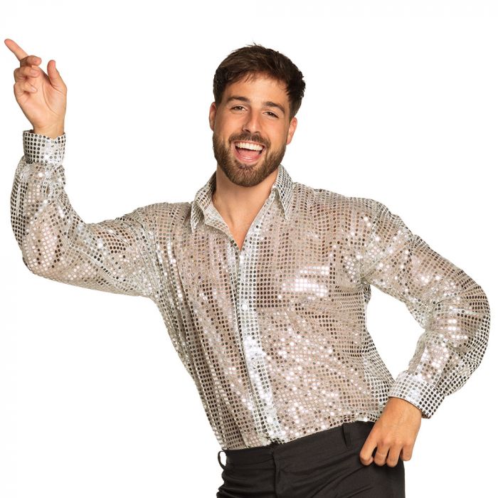 Paliet disco shirt in zilver 