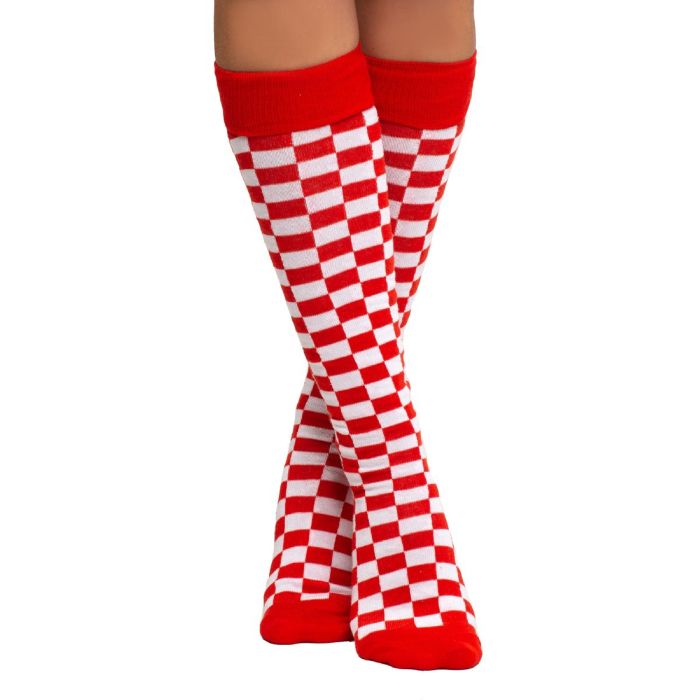 Kniekousen voor vrouwen one-size geruit rood en wit