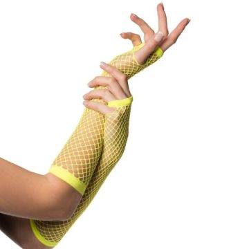 Lange vingerloze net handschoenen voor vrouwen one-size neon geel