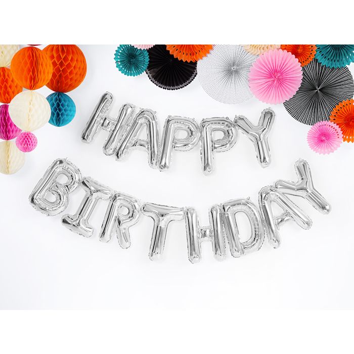 Happy Birthday Folieballon Zilver - 340 x 35 cm