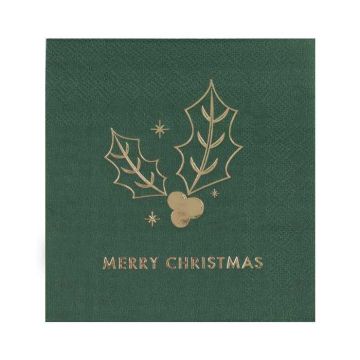 Groene Merry Christmas Servetten met Goud 16x