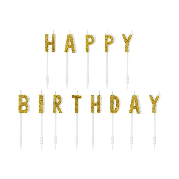 Gouden happy birthday kaarsjes - 2,5 cm