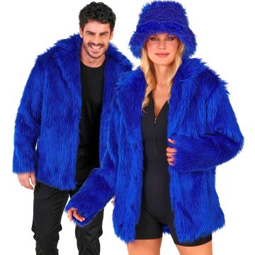 Blauwe bontjas met een volumineuze discouduitdruk