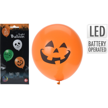 LED ballon met Halloween-thema 3x - 30 cm