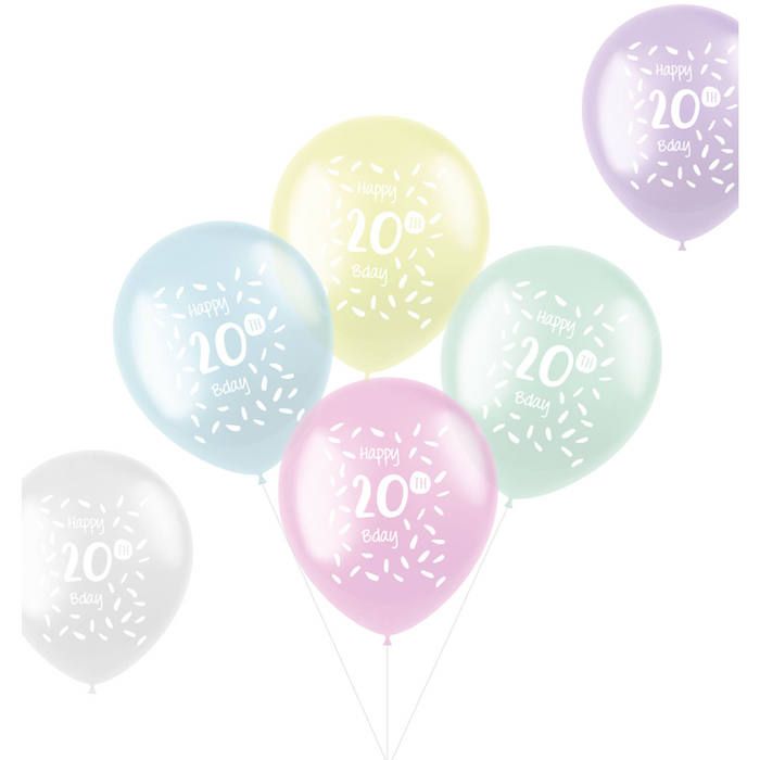 20 Jaar Ballonnen Pastelkleurig 6x - 33 cm
