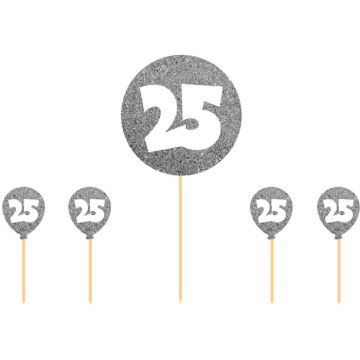 25 Jaar Taartdecoratie Zilver 5x