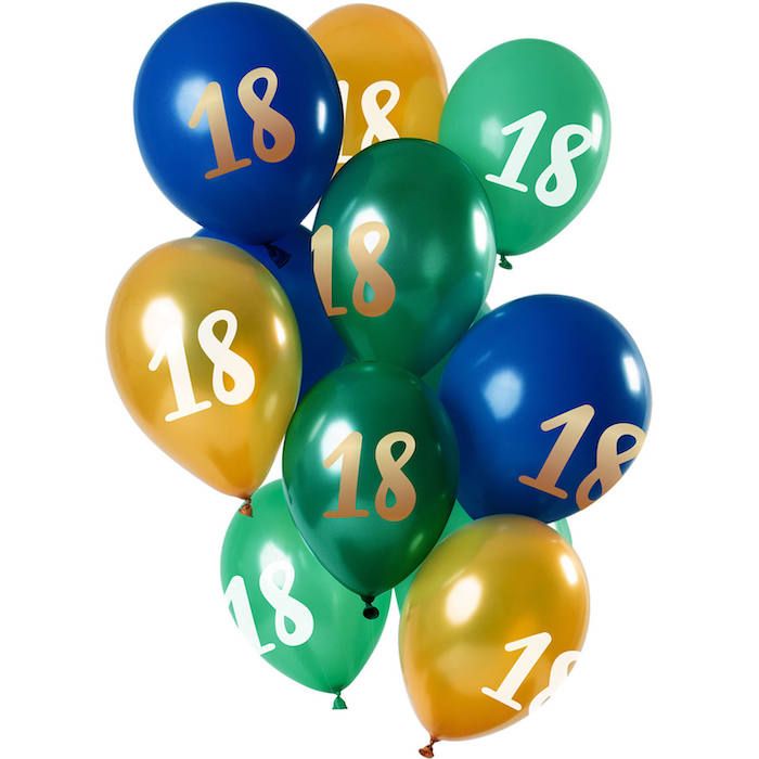 18 Jaar Ballonnen Groen, Blauw En Goud 12x - 33 cm