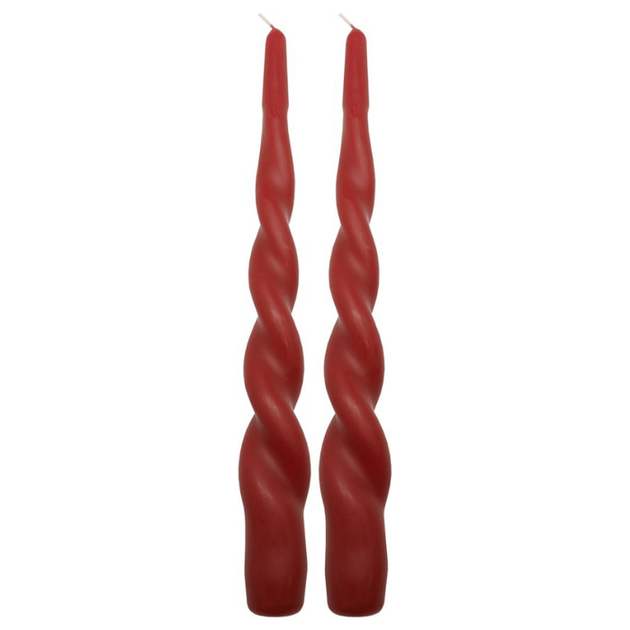 Gedraaide kaarsen robijnrood 2x - 24 cm